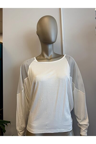 DOLCE QUEEN Women's Crew Neck Mesh Detailed Blouse