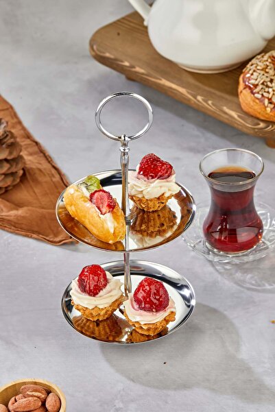 Turkco Krom İki Katlı Çerezlik, Tatlı ve Lokum Sunumluk
