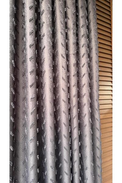DİLETTO Linen Textured Tasseled Anthracite Panel Background Curtain Luxury Single Wing 1/3 Tight Pleated