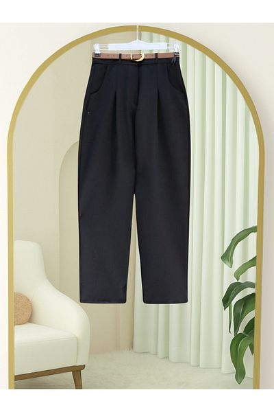 Modamorfo Pleated Pocket Belted Ankle Trousers - Black