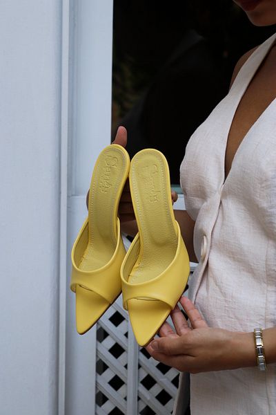 Şan's Shoes Yellow Color Evening Dress Heeled Women's Slippers