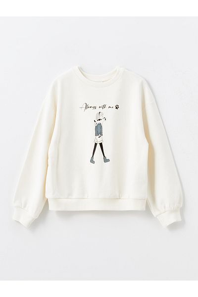 LC Waikiki Crew Neck Printed Long Sleeve Girl's Sweatshirt and Tights