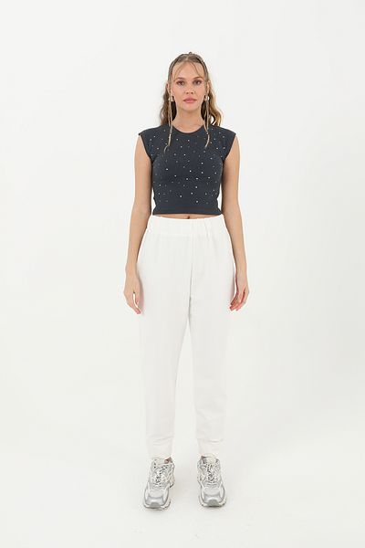 Modamorfo Women's Rib Detailed Sweatpants - 30189Pnt