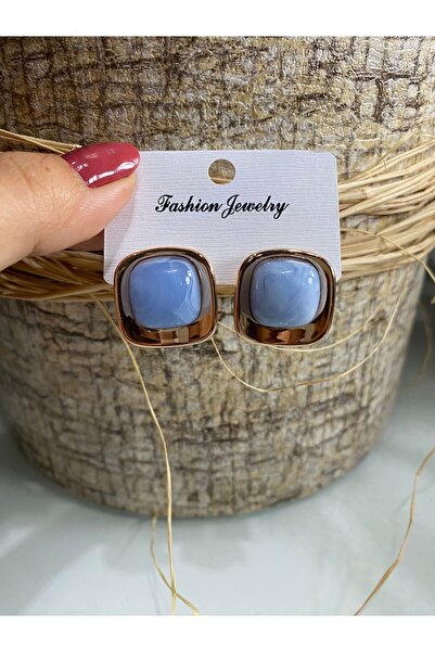 ŞİMŞEK KIRTASİYE BİJUTERİ GOLD ŞERİTLİ KARE RENKLİ TAŞ KADIN KÜPE