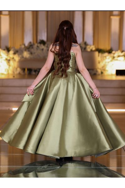 Nice Model Olive Green Off-Shoulder Mikado Evening Dress with Hand Embroidery - Formal Gown