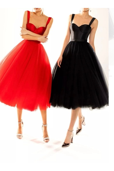 Madame Lucid Korseli Tütü Elbise – Midi Boy Extra Kabarık Tül Eteği ile ,Zama...