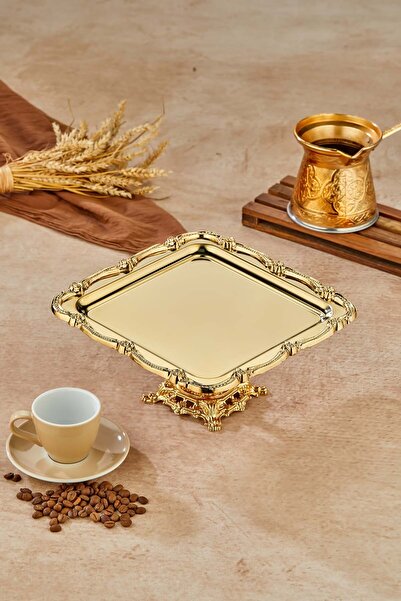 Milenay Royal Plus Series Footed Promise Engagement Presentation Tray, Gold Tray Gold Accessory