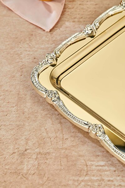 Milenay Royal Series Metal Presentation Promise Engagement Tray, Gold Tray Silver Accessory