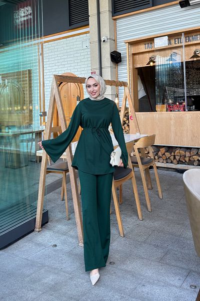 Tarzım Tuba Hijab Suit with Flared Sleeves and Drawstring Waist