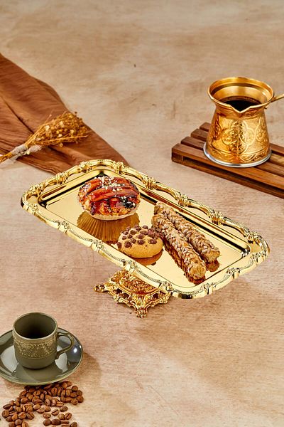 Milenay Elegance Plus Series Footed Promise Engagement Presentation Tray, Gold Tray Gold Accessory
