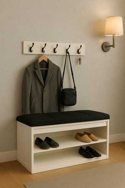 RENGİBİZ Ayakkabılık Puflu Minderli Sandıklı Kapı Önü Ayakkabılık