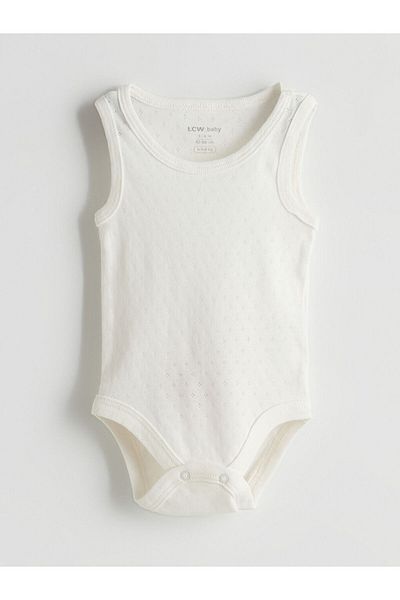 LC Waikiki Lcw Baby Ecru Crew Neck Basic Baby Girl Snap Body