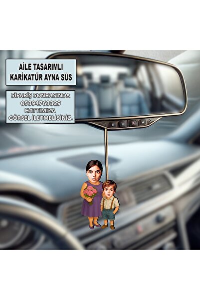 MK Sanart Kişiye Özel Aile Karikatürlü Dikiz Ayna Süsü | Araba İçi Hediyelik Süs