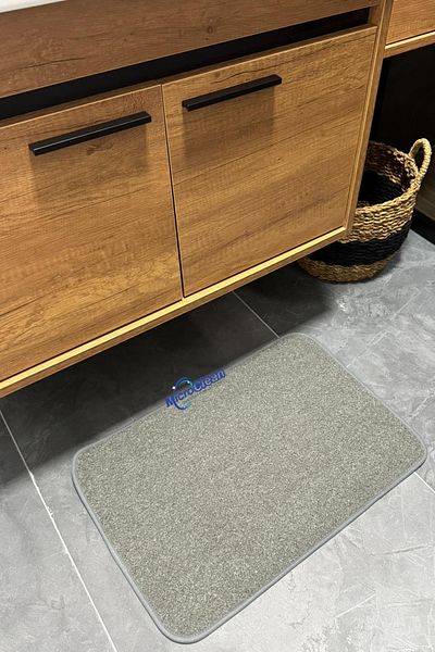 Micro Clean (1 Piece) 40X60 cm Gray and Beige Bathroom Mat with Non-Slip Base, Water Absorbent, Square Structure