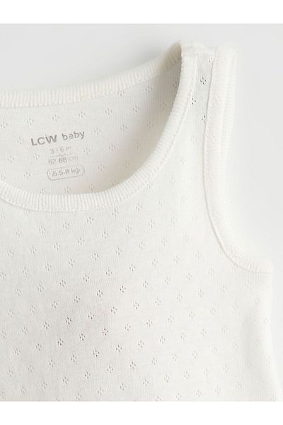 LC Waikiki Lcw Baby Ecru Crew Neck Basic Baby Girl Snap Body