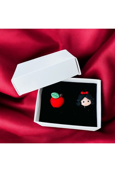 1PARÇAMAVİ Pamuk prenses ve elma Şeffaf klipsli deliksiz kulak için çocuk küpesi