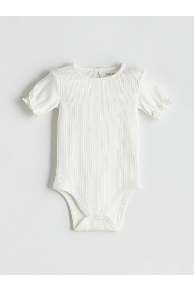 LC Waikiki Lcw Baby Ecru Crew Neck Basic Baby Girl Snap Bodysuit