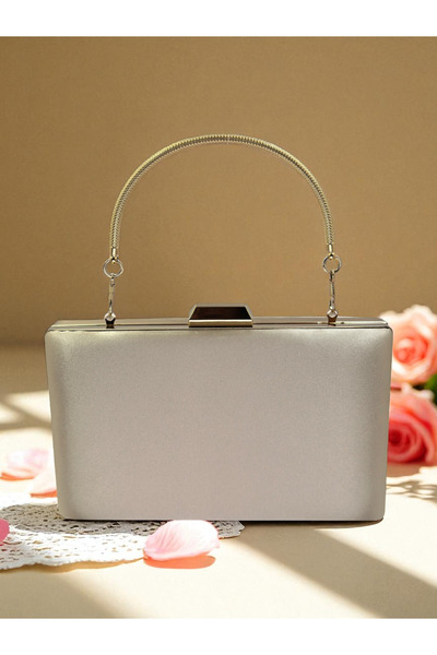 Biçanta Skin Nude Satin Color Gold Detailed Metal Handle Evening Dress Bag Evening Bag Engagement Wedding Bag