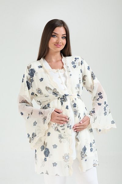 Lohussa Set de pijamale pentru femei, albastru bleumarin, cu model special, cu volan, pentru maternitate