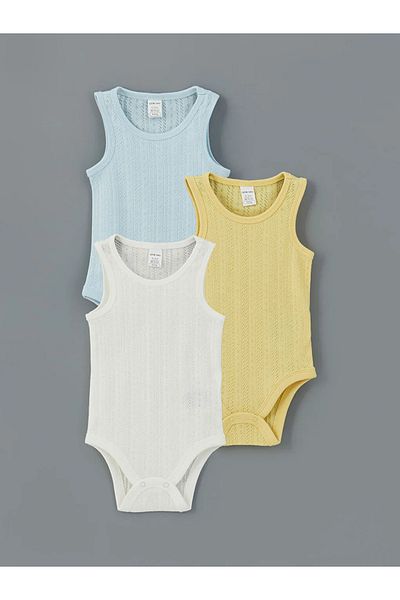LC Waikiki Lcw Baby Blue Crew Neck Basic Baby Girl Snap Bodysuit 3-Piece
