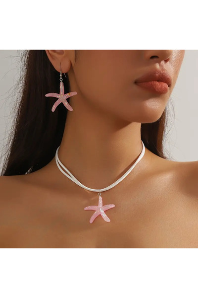 Belora Set Colier și cercei la modă cu stea de mare , 2 piese - Roz Deschis