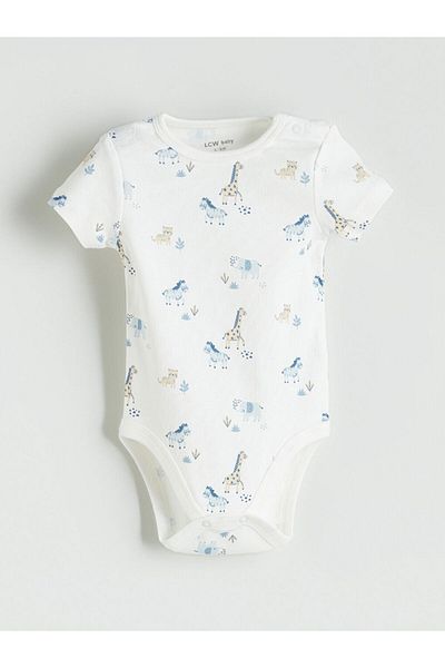 LC Waikiki Lcw Baby Ecru Printed Baby Boy Snap Body 3-Piece