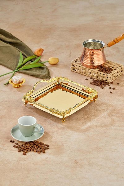 Milenay Rosa Series Metal Presentation Promise Engagement Tray, Gold Tray Gold Accessory