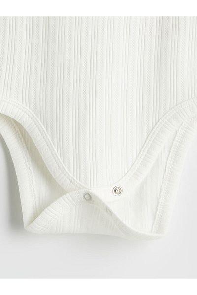 LC Waikiki Lcw Baby Ecru Crew Neck Basic Baby Girl Snap Bodysuit