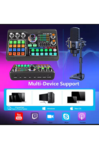 Voground Podcast mikrofon ses kartı kiti PC Smartphone dizüstü tiktok için Vlog kayıt canlı akışı YouTube