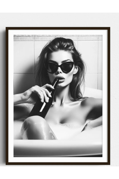 512 STORE Banyo Duvar Dekor Women Şarap Siyah Beyaz Modern Çerçevesiz Poster