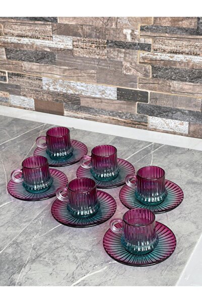 Hediyedukkani 6 Kişilik Mor Yeşil Özel Üretim Kahve Fincanı