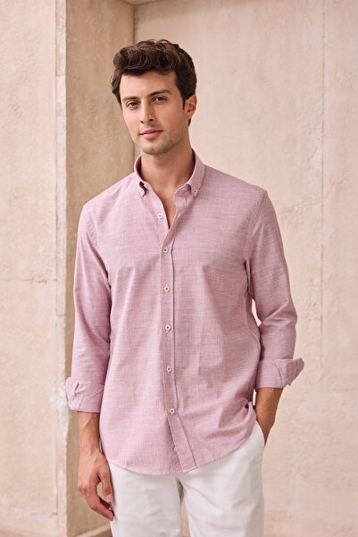 Pietra Paul Men's Pinstripe Cotton Linen Modern Slim Fit Shirt