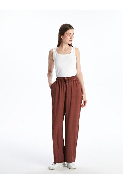 LC Waikiki Elastic Waist Textured Wide Leg Women's Trousers
