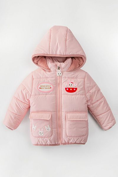 Ofislot Rabbit Inflatable Plush Fur Inside Thick Snow Hooded Winter Girl Baby Coats with Zipper Pocket Children's Coat