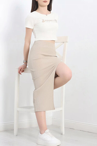 alluria Embroidered Skirt Suit Beige White S3899