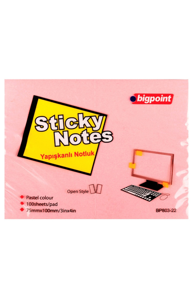 Bigpoint ورق ملاحظات لاصق 75x100 وردي BP803-22