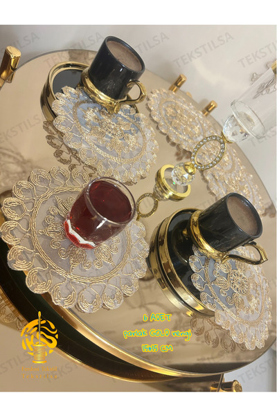 Tekstilsa Sunumluk Peçete, Kokteyl Peçetesi, Kahve Yanı Sunumluk, Bardak Altlığı 6 Adet Sunum Peçetesi GOLD