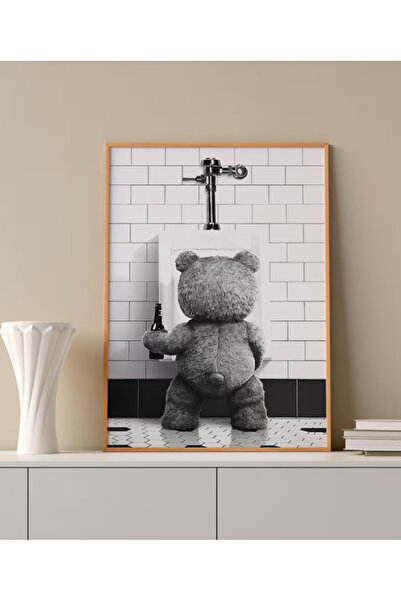 512 STORE Banyo Duvar Dekor Film Tema Ayı Teddy Çerçevesiz Poster Tasarım