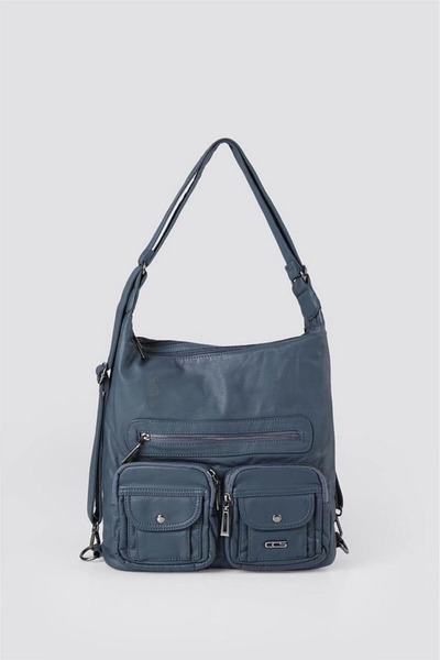 Ovebu Kinya blue leather shoulder bag