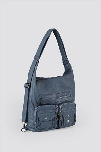 Ovebu Kinya blue leather shoulder bag