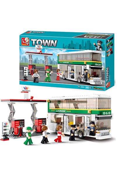 Sluban Construction Blocks Gas Station Play Set, 403 Pieces for Kids, PVC Pla...