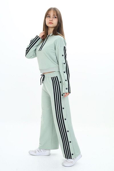Joui Co Girl's 100% Cotton Striped Hooded Snap Bottom & Top Tracksuit Set-5010