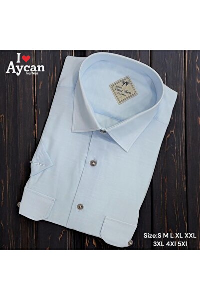 EREN STYLE Cămașă clasică din lână, cu mânecă scurtă, cu două buzunare, albas...