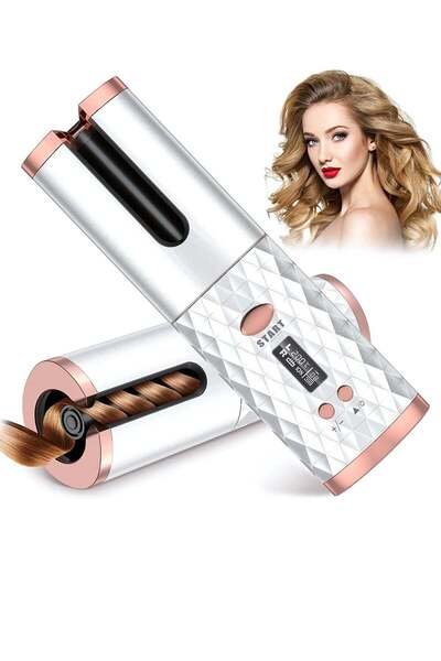 Twinkle Mart Cordless Automatic Hair Curler LED Display Intelligent USB Rechargeable Hair Curler (White)