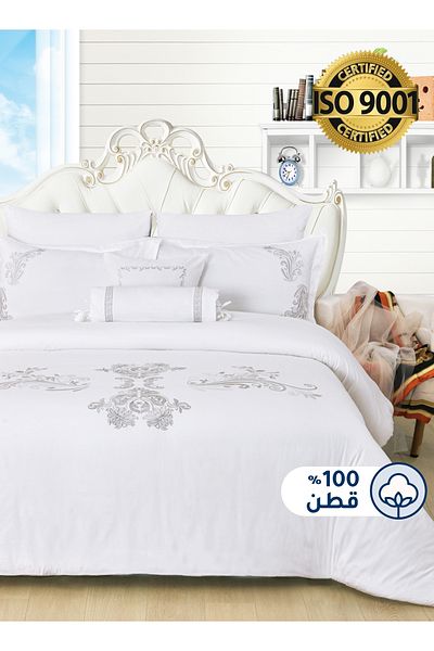 Master Home Textile Cotton Embroidered Comforter Set, King 8Pcs, Fixed Filling, 200 TC Cotton