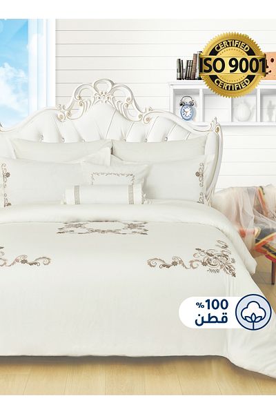 Master Home Textile Cotton Embroidered Comforter Set, King 8Pcs, Fixed Filling, 200 TC Cotton
