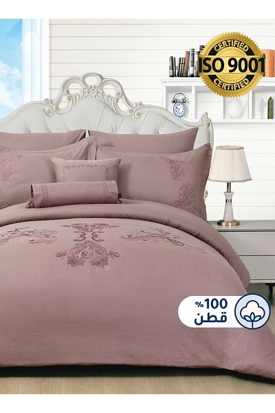 Master Home Textile Cotton Embroidered Comforter Set, King 8Pcs, Fixed Filling, 200 TC Cotton