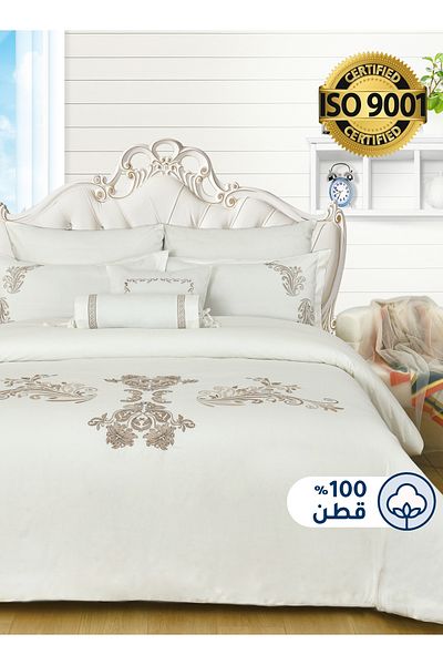 Master Home Textile Cotton Embroidered Comforter Set, King 8Pcs, Fixed Filling, 200 TC Cotton