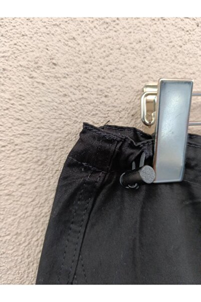 KOTOLOG Unisex Siyah Gabardin Kumaş Kargo Cep Bel Paça Lastikli Kapri Diz Altı