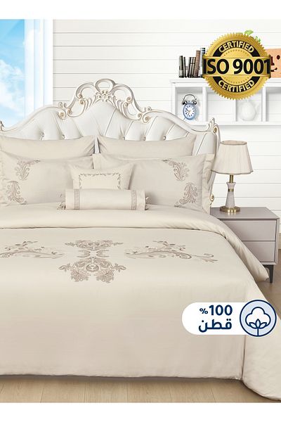 Master Home Textile Cotton Embroidered Comforter Set, King 8Pcs, Fixed Filling, 200 TC Cotton